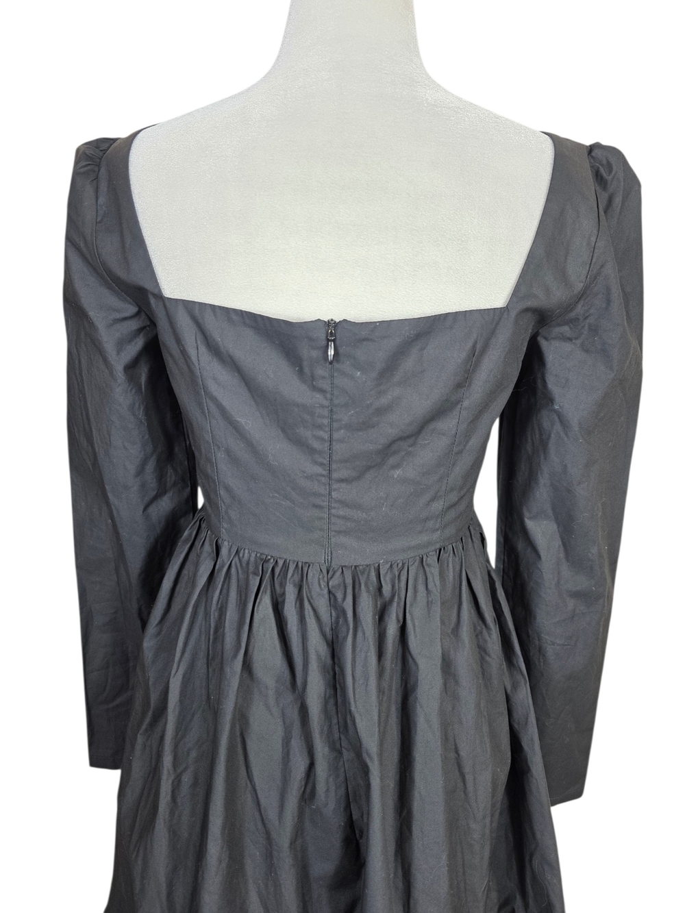 Matilda London Whimsigoth Punk Square Neck Black Long-Sleeve Ruffle-Hem Dress - Picture 5 of 7